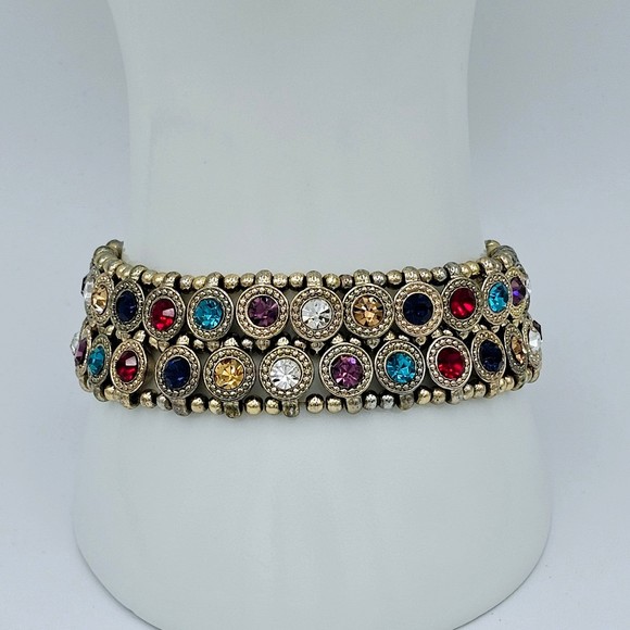 Jeweled Bracelet Vintage Rhinestone Patchwork Seed Bead Stretch Jewelry Boho - Picture 8 of 9